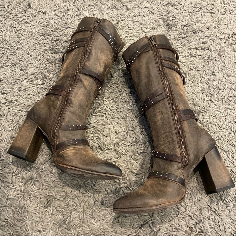 Freebird JAX Strappy Tall Distressed Leather Riding Boots Size 10 - Picture 10 of 16